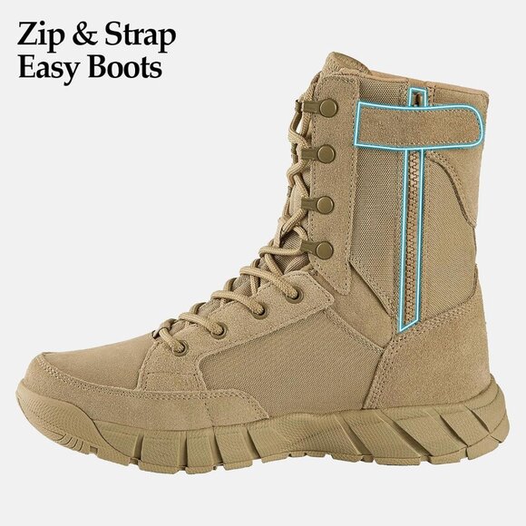 ⚡ Men's Deep Tan Combat Suede Leather Lightweight Military Work Desert Boot - Picture 4 of 8